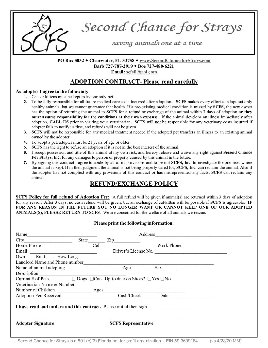 *CAT ADOPTION CONTRACT* – Click To Fill Out The PDF File :)